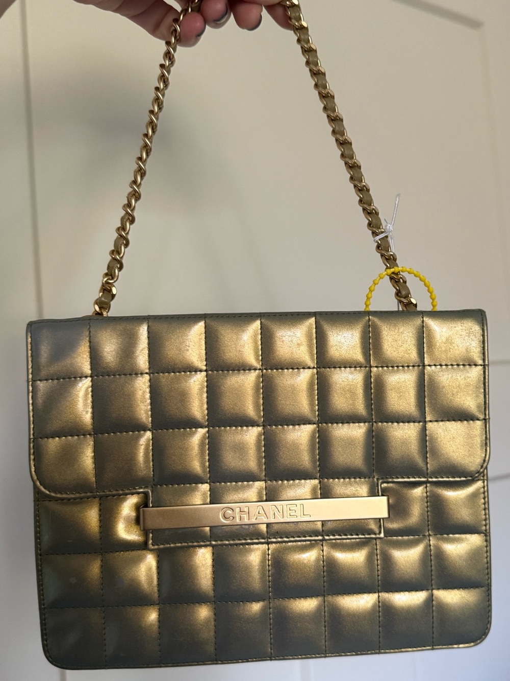 CHANEL Rare Quilted Metallic Gold Clutch